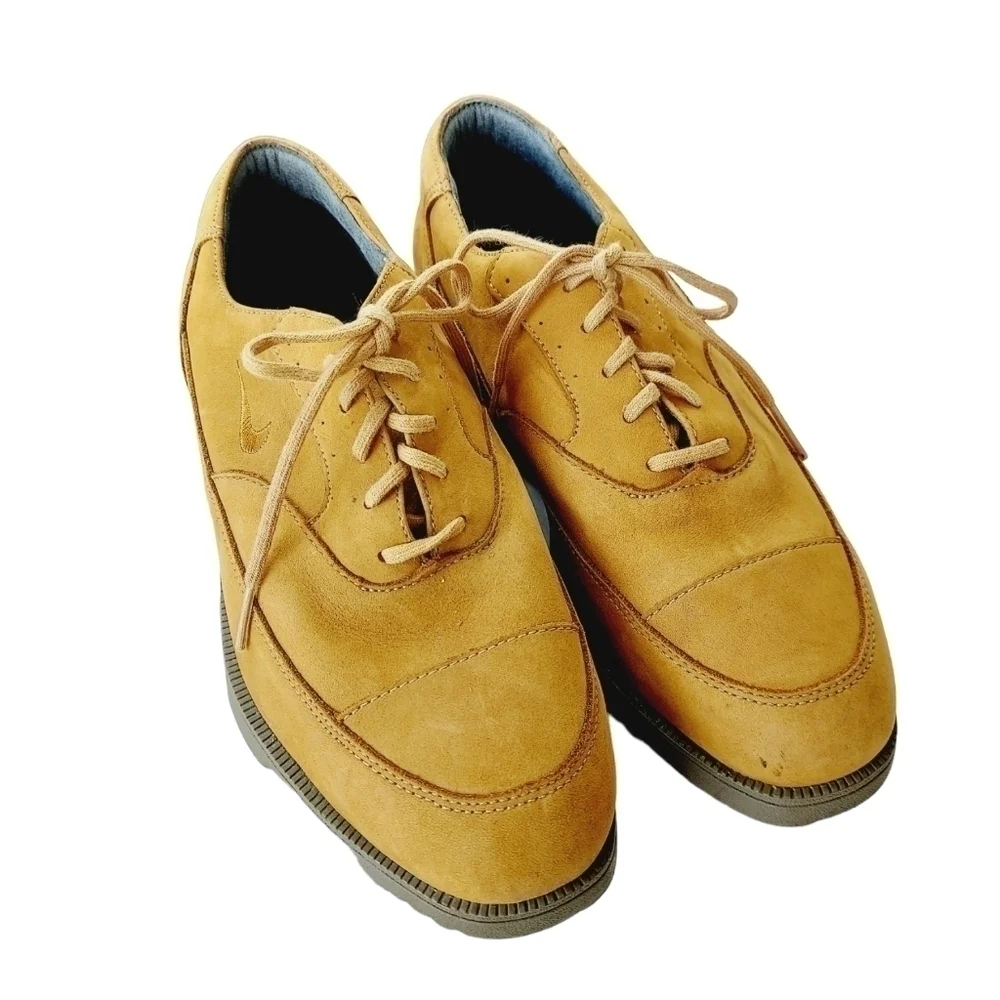 VTG Nike Air Mens Golf Shoes Metal Spike Nubuck Brown Waterproof Size 6 M 90's